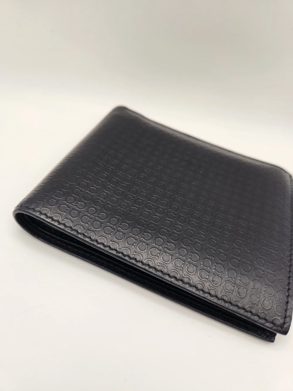 Salvatore Ferragamo Gancini Embossed Leather Bifold Wallet With Box